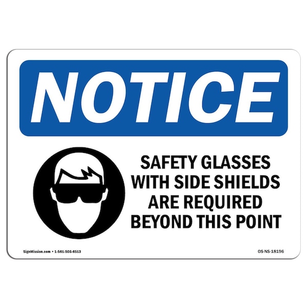 OSHA, Safety Glasses With Side Shields With Symbol, 5in X 3.5in Decal, 10PK, OS-NS-D-35-L-18196-10PK